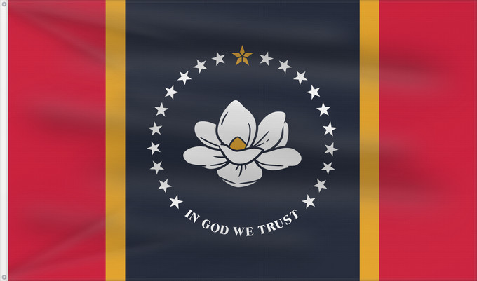 Bandera, con dos ojales metálicos y lado del asta reforzado: Mississippi	U	 Mississippi	Misisipi o Misisipí