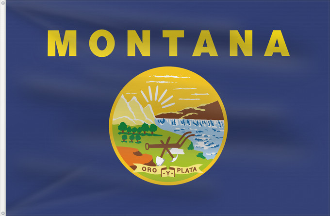 Bandera, con dos ojales metálicos y lado del asta reforzado: Montana ᎹᎾᏖᎾ ᎦᏓᏘ Ho honáéšé e hoohëö o Ka hae Monekana Montanae Máánteenah Hahoodzo bidah naatʼaʼí Američke savezne države Montane