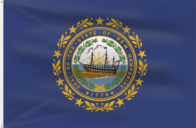 Drapeau, avec deux œillets métalliques et guindant renforcé : New Hampshire New Hampshire Nuevo Hampshire ᎠᏤ ᎭᎻᏒ ᎦᏓᏘ Ka hae Nū Hamekia Novae Hantoniae Niihémpshoo Hahoodzo bidah naatʼaʼí Флаг Нью-Гэмпшира Američke savezne države New Hampshire