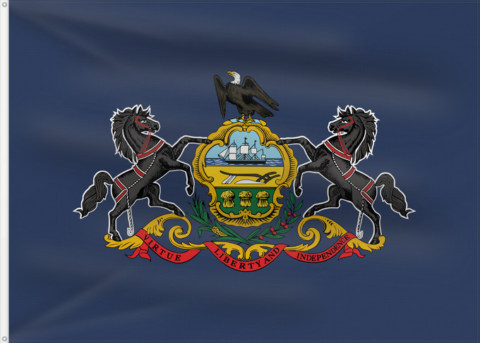 Drapeau, avec deux œillets métalliques et guindant renforcé : Pennsylvania Pennsylvanie Pensilvania Pennsylvanien ᎤᎩᏓᎵᏱ ᎦᏓᏘ Ka hae Penekelewinia ペンシルベニア州の旗 中文:賓夕法尼亞州州旗 Pennsilvaniae Pénsówéíniyah Hahoodzo bidah naatʼaʼí Pennsilfaani Флаг Пенсильвании Američke savezne države Pennsylvanie Pennsylvanias 賓夕法尼亞州州旗