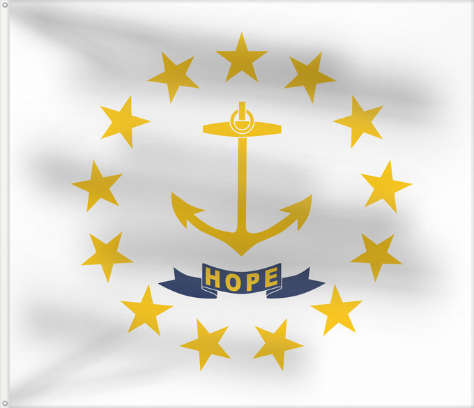 Drapeau, avec deux œillets métalliques et guindant renforcé : Rhode Island	Rhode Island and Providence Plantations	Rhode Island et plantations de Providence	Rhode Island y plantaciones de Providence	Stato del Rhode Island e le Piantagioni di Providence	Stanowa Rhode Island	ᎤᏍᏗ ᏧᎦᏚᏛᎢ ᎦᏓᏘ	Ka hae Loke ‘Ailana	Rhodensis