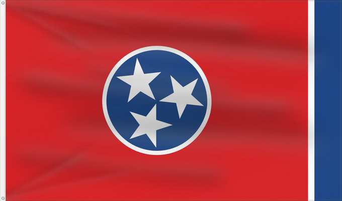 Bandera, con dos ojales metálicos y lado del asta reforzado: Tennessee Tennessees fana ᏔᎾᏏ ᎦᏓᏘ Státu Tennessee Tennessees Tennesseen osavaltion Ka hae Kenekī Tennesiae Ténésii Hahoodzo bidah naatʼaʼí Флаг Теннесси Američke savzene države Tennessee