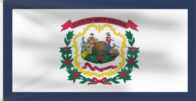 Flag, with two metal eyelets and reinforced hoist: West Virginia Virginie-Occidentale Virginia Occidental Virginia Occidentale ᏫᏍᎧᏂᏏᏂ ᎦᏓᏘ Wilikinia Komohana Virginia Occidentalis Eʼeʼaahjí Bijiniyah Hahoodzo bidah naatʼaʼí Wescht Wirschini Флаг Западной Виргинии Застава Западне Вирџиније