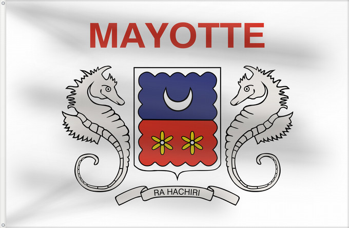 Flag, with two metal eyelets and reinforced hoist: Mayotte  local	Local, unofficial representative flag of Mayotte	Mayotte	Uso local