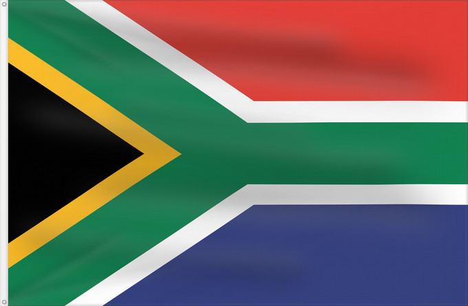 Flag, with two metal eyelets and reinforced hoist: South Africa	Afrique du Sud	Sudáfrica	Südafrika	Sudafrica	South África Used color National flag | South African Government and Pantone Color Picker      green rendered as RGB 000 119 073Pantone 3415 C      yellow rendered as RGB 255 184 028Pantone 1235 C 
