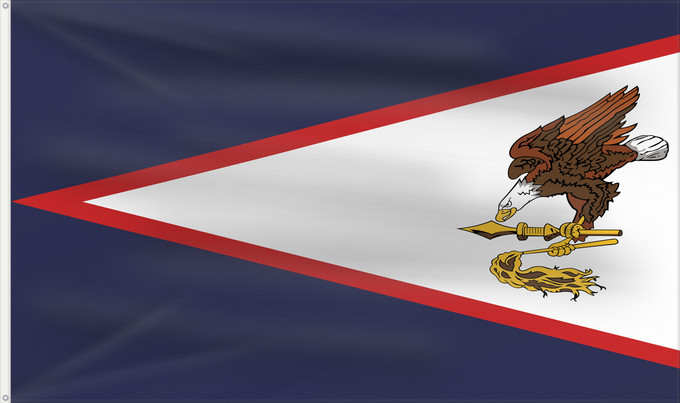 Drapeau, avec deux œillets métalliques et guindant renforcé : American Samoa	American Samoa, United States	Samoa américaines	Samoa Americana	Amerikanisch-Samoa	Samoa Americane	Amerikaanisch-Samoa	Fu a o Amerika Sāmoa