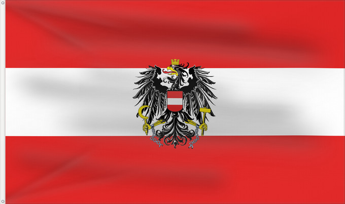 Bandera, con dos ojales metálicos y lado del asta reforzado: Austria	L Autriche	Österreichs	D Austria	Oostenrijk	Áustria	Austrii	Östareichische Flaggn	Austrije	D Àustria	Rakouská vlajka	Austria lipp	Itävallan	HOstaire	Ausztria	Austriacum	Austrijas	Ta  l-Awstrija	Østerrikes flagg	Det austerrikske flagget	Stago Estre