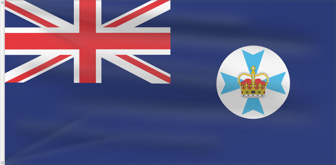 Bandera, con dos ojales metálicos y lado del asta reforzado: Queensland	State flag and government ensign  internal waters only  of Queensland