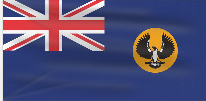Bandera, con dos ojales metálicos y lado del asta reforzado: South Australia Australie-Méridionale Australia Meridional