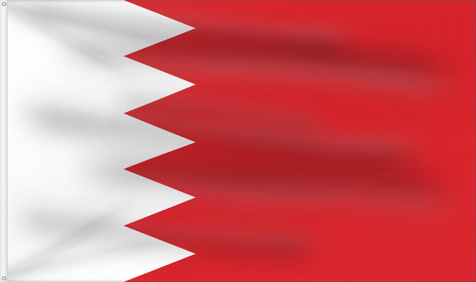 Bandera, con dos ojales metálicos y lado del asta reforzado: Bahrain	Bahreïn	Baréin	Bahrein	علم البحرين	Bahreina	Bahrainin	Флаг Бахрейна	Bahrajna	Bahrains	Прапор Бахрейну	Quốc kỳ Bahrain
