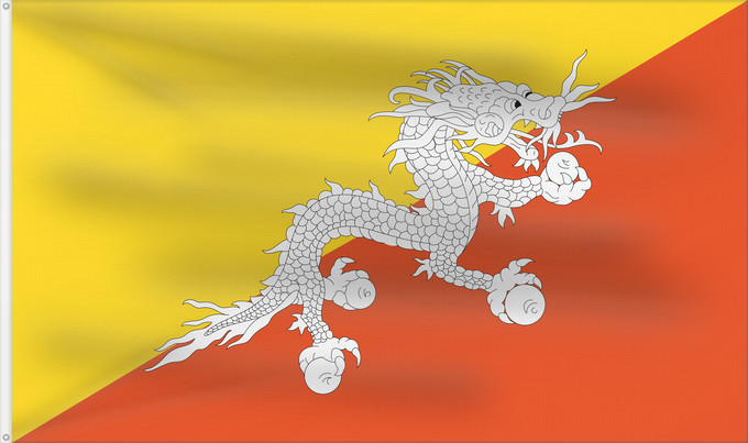 Flag, with two metal eyelets and reinforced hoist: Bhutan Bhoutan Bután Butão علم بوتان ভূটানের পতাকা ཧྥ་རན་ས་ཀྱི་དར་ཆ། Bhutani lipp Bhutanin Watawat ng Bhutan भूटान का ध्वज Флаг Бутана Butana Bhutans Bhutanu ธงชาติ ประเทศภูฏาน