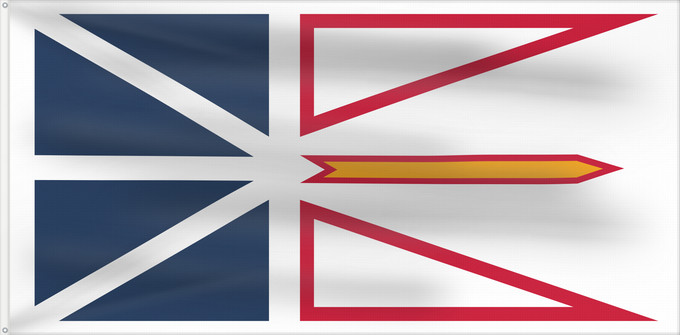 Drapeau, avec deux œillets métalliques et guindant renforcé : Newfoundland and Labrador	Terre-Neuve-et-Labrador	Terranova y Labrador	Neufundland und Labrador	Terranova	Banniel Douar-Nevez ha Labrador