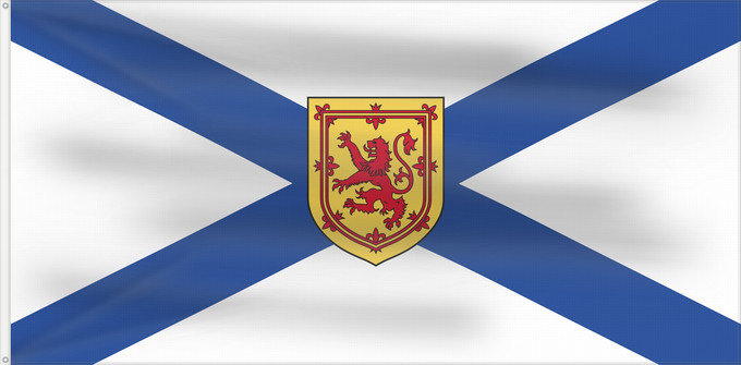 Drapeau, avec deux œillets métalliques et guindant renforcé : Nova Scotia	Nouvelle-Écosse	Nueva Escocia	Banniel proviñs Skos-Nevez  Nova Scotia