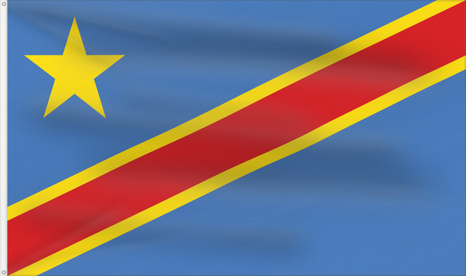 Flag, with two metal eyelets and reinforced hoist: Democratic Republic of the Congo The national flag of the Democratic Republic of the Congo La République démocratique du Congo Rep. Dem. del Congo Demokratischen Republik Kongo Repubblica Democratica del Congo Democratische Republiek Congo علم جمهورية الك