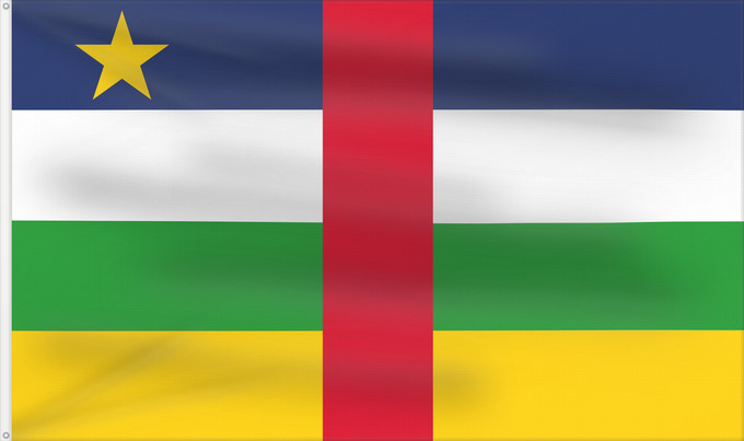 Flag, with two metal eyelets and reinforced hoist: Central African Republic The proportions of this flag are 3 2; however République centrafricaine República Centroafricana Zentralafrikanischen Republik Repubblica Centrafricana Centraal-Afrikaanse Republiek علم جمهورية أفريقيا الوسطى Af den Central Afrika