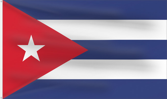 Bandera, con dos ojales metálicos y lado del asta reforzado: Cuba	Kuba	علم كوبا	Banniel Cuba	Kubo	پرچم کوبا	Kiba	Флаг Кубы	Kube	Kubas	Прапор Куби	Quốc kỳ Cuba	​古巴国旗
