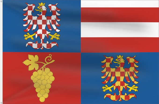 Bandera, con dos ojales metálicos y lado del asta reforzado: South Moravian Region Région de Moravie du Sud) Región de Moravia Meridional Südmährische Region Moravia meridionale Jihomoravského kraje