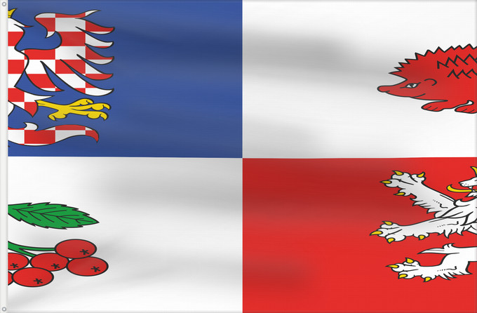 Flagge, mit zwei Metallösen und verstärktem Besatzband: Vysocina Region Vysočina Region Région de Vysočina Región de Vysočina Region Vysočina