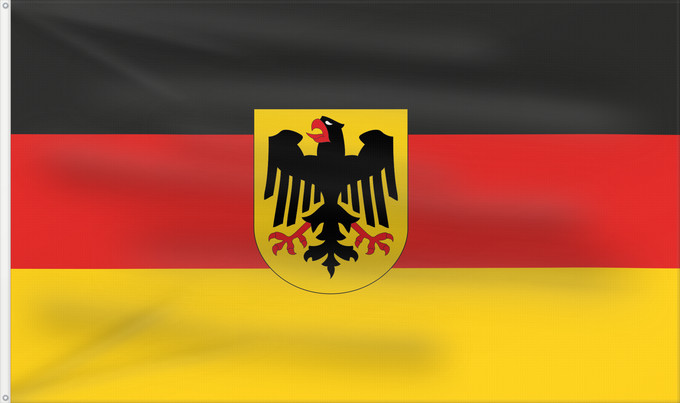 Drapeau, avec deux œillets métalliques et guindant renforcé : Germany  state	Bundesdienstflagge  Flag of the federal authorities of Germany	Allemagne	La Bundesdienstflagge está reservada para las autoridades federales alemanas	Die Bundesdienstflagge ist den deutschen Bundesbehörden vorbehalten	Germania