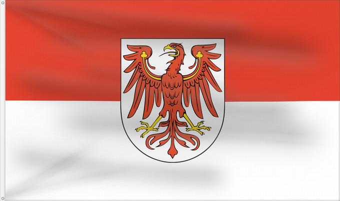Flagge, mit zwei Metallösen und verstärktem Besatzband: Brandenburg	Brandebourg	Brandeburgo