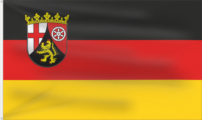 Bandera, con dos ojales metálicos y lado del asta reforzado: Rhineland-Palatinate	Civil and state flag of the state Rhineland-Palatinate	Rhénanie-Palatinat	Renania-Palatinado	Zivil- und Landesdienstflagge des Landes Rheinland-Pfalz	Renania-Palatinato