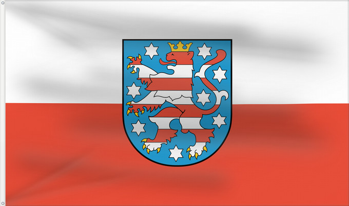 Bandera, con dos ojales metálicos y lado del asta reforzado: Thuringia Thuringe Turingia Thüringen