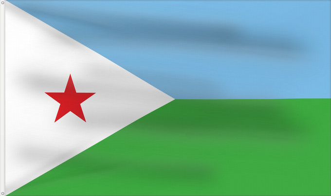 Drapeau, avec deux œillets métalliques et guindant renforcé : Djibouti Yibuti Dschibuti Gibuti Vo Dschibuti የጅቡቲ ሰንደቅ ዓላማ علم جيبوتي জিবুতির পতাকা Banniel Djibouti Džibutská vlajka Ĝibutio Djibutiko bandera Djiboutin Ala Cîbutî Džibučio Sainan i Dziboti Jiboti Džibutija Jabuuti Djiboutis Jibuti