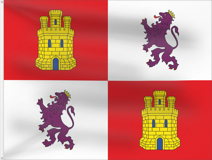 Bandera, con dos ojales metálicos y lado del asta reforzado: Castile and León Autonomous community of Castile and León Castille-et-León Comunidad autónoma de Castilla y León Kastilien und León Castiglia e León