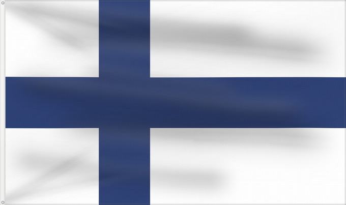 Flagge, mit zwei Metallösen und verstärktem Besatzband: Finland	Finlande	Finlandia	Finnland	Finlandese	Finlândia	Finlandii	علم فنلندا	Сцяг Фінляндыі	Национално знаме на Финландия	Finská vlajka	Finlands	Σημαία της Φινλανδίας	Finnlando	Soome lipp	پرچم فنلاند	Suomen	Fionlainne	Finnország	Finnlands	Finniae	Finnesc