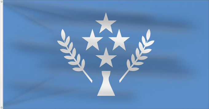 Bandera, con dos ojales metálicos y lado del asta reforzado: Kosrae	State of Kosrae - Ratio 37 70 Description of the flag  Kosrae state flag has a number of images	L  etat de Kosrae	Staates Kosrae im Verhältnis 37 70 Beschreibung der Flagge  Hellblau steht für den Pazifik