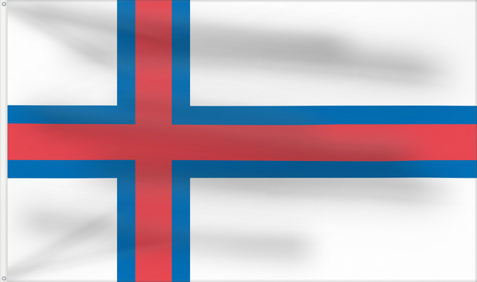 Drapeau, avec deux œillets métalliques et guindant renforcé : Faroe Islands îles Féroé Islas Feroe Färöer Fær Øer Faeröereilanden Das Ilhas Feroé Wysp Owczych Национално знаме на Фарьорските острови Faerských ostrovů Færøernes Σημαία των Φερόων Νήσων La Ferooj Fääri saarte lipp Faroeetako bandera Färsaarten Merkið,