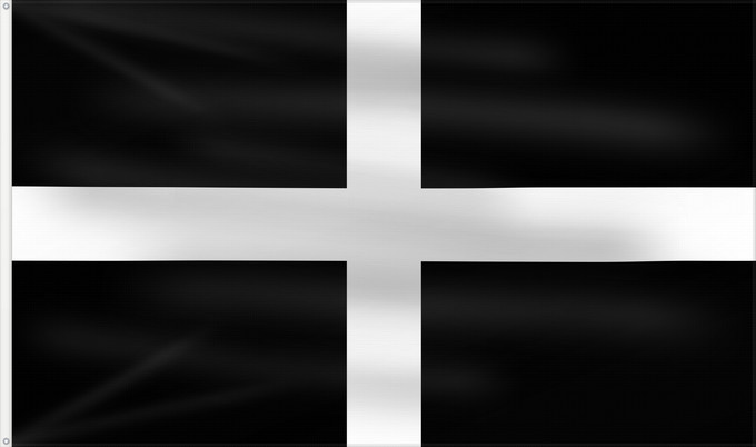Bandera, con dos ojales metálicos y lado del asta reforzado: Cornwall	Saint Piran s Flag, Flag of Cornwall	Saint Piran, Drapeau des Cornouailles	Cornualles	Cornovaglia	Cornwealla fana	Banniel Sant Piran	Cernyw	Chorn	Peran, Baner Kernow	Cornubiae