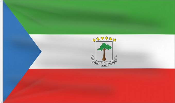 Bandiera, con due occhielli metallici e lato dell'asta rinforzato: Equatorial Guinea Guinée équatoriale Guinea Ecuatorial Äquatorialguineas Guinea Equatoriale Guiné Equatorial علم غينيا الاستوائية Guinea Equatorial Ekvatora Gvineo Ekuatore Gineako bandera Bɛndɛ́lɛ ya Republiki ya Gine-Ekwatorial Флаг Экваториальной Гвине