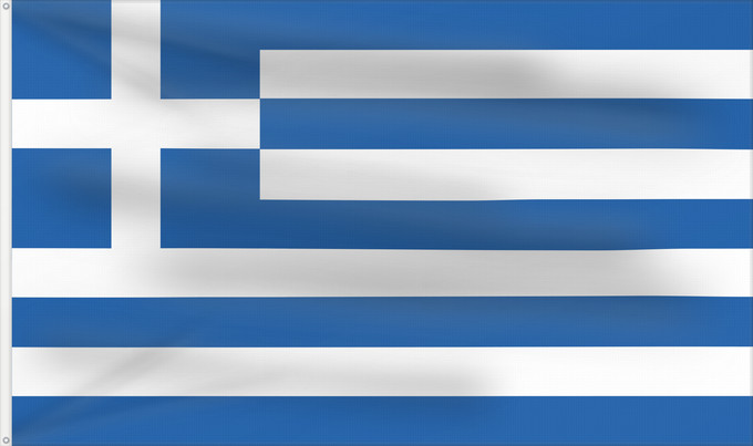 Flag, with two metal eyelets and reinforced hoist: Greece Greece since 1978 and Naval Ensign of Greece since 1828 Grèce depuis 1978 et insigne naval de la Grèce depuis 1828 Grecia Griechenland Griekenland Grécia Grecji Yunanıstan Знаме на Гърция গ্রীসদেশীয় পতাকা Banniel Gres Řecká vlajka Gwlad Groe