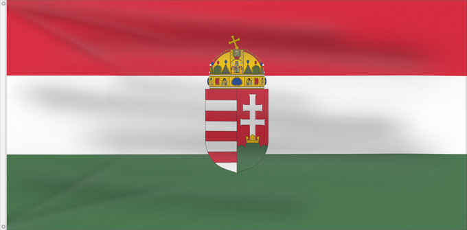 Bandera, con dos ojales metálicos y lado del asta reforzado: Hungary	Hongrie	Hungría	Ungarn	Dell Ungheria	Hongarije	Hungria	Banniel Hungaria	Ungarns	Hungario	Ungari lipp	Unkarin	HUngáire	Magyarország	Hungaria	Hungariae	Tal-Ungerija	Styago Ungariya	Ungariei	Madžarske	Ungerns	Stän Macaräna