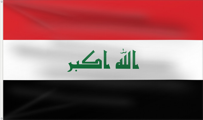 Flag, with two metal eyelets and reinforced hoist: Iraq	L Irak	Irak	Dell Iraq	Iraku	علم العراق	ܐܬܐ ܕܥܝܪܐܩ	ئاڵای عێراق	Irácká vlajka	Desmale Iraq	Irako	پرچم عراق	Irakin	イラクの国旗	이라크의 국기	Alaya Iraq	Флаг Ирака	Iraka	Ciraaq	Yrak baýdagy	Прапор Іраку