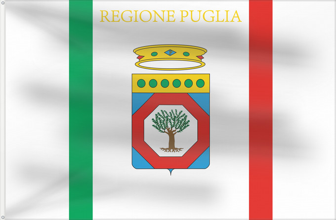 Drapeau, avec deux œillets métalliques et guindant renforcé : Apulia	Apulia or Puglia	région des Pouilles	Apulia o Pulla	Apulien	Puglia