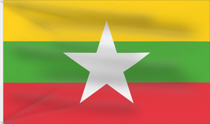 Bandera, con dos ojales metálicos y lado del asta reforzado: Myanmar	Myanmar (Burma)	Birmanie	Es Birmania	Birmania	Myanmar  Birma	Mianmar	علم ماينمار	মায়ানমারের জাতীয় পতাকা	মায়ানমারর ফিরালহান	Myanmars flag  Tidligere Burma	Mjanmao	म्यान्मार का ध्वज	미얀마의 국기	Mianmaro	မြန်မာနိုင်ငံ အလံတော်	Флаг Мьянмы	Mjanmarska	Mj