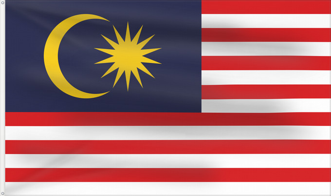 Flag, with two metal eyelets and reinforced hoist: Malaysia	Malaysia – Jalur Gemilang  Stripes of Glory	Malaisie	Malasia	علم ماليزيا	Malaysia / بنديرا مليسيا	Malajzio	Malaisia lipp	Watawat ng Malaysia	​Mâ-lòi-sî-â koet-khì	馬来西亜の国旗	ទង់ជាតិម៉ាឡេស៊ី	Malaysi	ທຸງຊາດມາເລເຊຍ	​馬來西亞之國旗	Malaysia – Jalur Gemilang / 