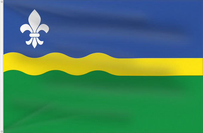 Drapeau, avec deux œillets métalliques et guindant renforcé : Flevoland	Flevoland 	Flevolanda	Fan Flevolân	Vlage van Flevolaand	Vlagge van Flevoland