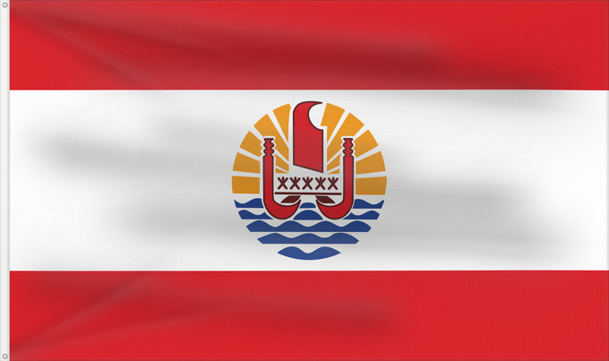 Bandera, con dos ojales metálicos y lado del asta reforzado: French Polynesia	Polynésie française	Polinesia Francesa	Französisch-Polynesien	Polinesia francese	Polinèsia Francesa	Reva nō Pōrīnetia farāni
