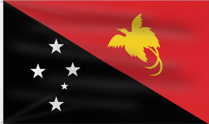 Bandera, con dos ojales metálicos y lado del asta reforzado: Papua New Guinea	Papua New GuineaColours Pantone 186 C for red and 116 C for yellow	Papouasie-Nouvelle-Guinée	Papúa Nueva Guinea	Papua-Neuguineas	Papua Nuova Guinea	Papoea-Nieuw-Guinea	Papua-Nova Guiné	Papui-Nowej Gwinei	علم بابوا غينيا الجديدة	পাপুয়া নি