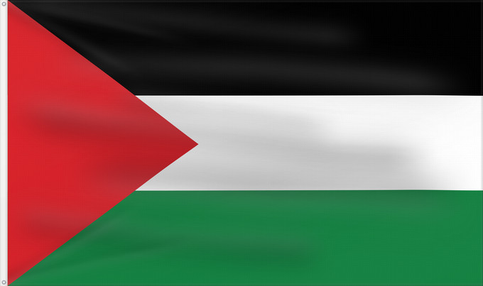 Drapeau, avec deux œillets métalliques et guindant renforcé : Palestine State of Palestine L’État de Palestine Estado de Palestina Palästina Palestina علم فلسطين ফিলিস্তিনের পতাকা Palestino Dari Negara Palestina Флаг Государства Палестина