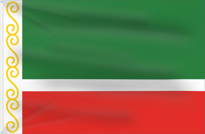 Flag, with two metal eyelets and reinforced hoist: Chechen Republic	Chechenia	Tschetschenische	Cecenia	Байракх Нохчийн Республикан	Флаг Чеченской Республики	Парчами Ҷумҳурии Чеченистон	Стяг Чеченської Республіки Російської Федерації