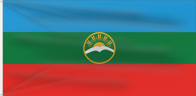 Bandera, con dos ojales metálicos y lado del asta reforzado: Karachay-Cherkessia	Karachay-Cherkess Republic	 Karatchaïévo-Tcherkessie	Karatschai-Tscherkessien	Karachay-Circassia