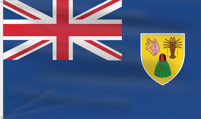 Bandera, con dos ojales metálicos y lado del asta reforzado: Turks and Caicos Islands	Turques et caiques !Îles Turques-et-Caïques	Islas Turcas y Caicos	Turks- und Caicosinseln	Turks e Caicos	Ynysoedd Turks a Caicos	DTurcach agus Caicos	Turks ha Kaykos	Флаг Тёркса и Кайкоса