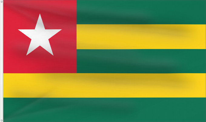 Flag, with two metal eyelets and reinforced hoist: Togo	Vo Togo	علم توغو	Banniel Togo	Togolando	Togo lipp	Togi	Tògo	Toge
