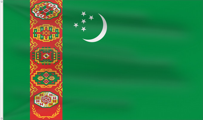 Bandera, con dos ojales metálicos y lado del asta reforzado: Turkmenistan	Turkmenistan !Turkménistan	Turkmenistán