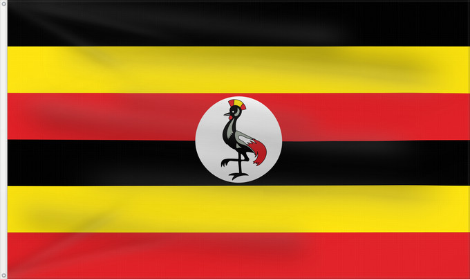 Bandera, con dos ojales metálicos y lado del asta reforzado: Uganda	L Uganda Uganda	Dell Uganda	Ugandy	Ugando	דגל אוגנדה	Ugandos	Ugandei	Ugande	Uganda Uganda