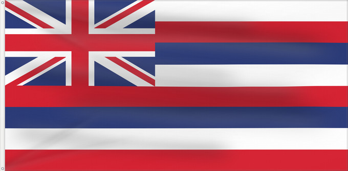 Flagge, mit zwei Metallösen und verstärktem Besatzband: Hawaii	D Hawaï	Hawái	Banniel Hawaii	ᎭᏩᏱ ᎦᏓᏘ	Ka hae Hawaiʻi	夏哇夷 州의 旗 / 하와이 주의 기	Havaii	Hawáai Hahoodzo bidah naatʼaʼí	Флаг Гавайев	Američke savezne države Havaji